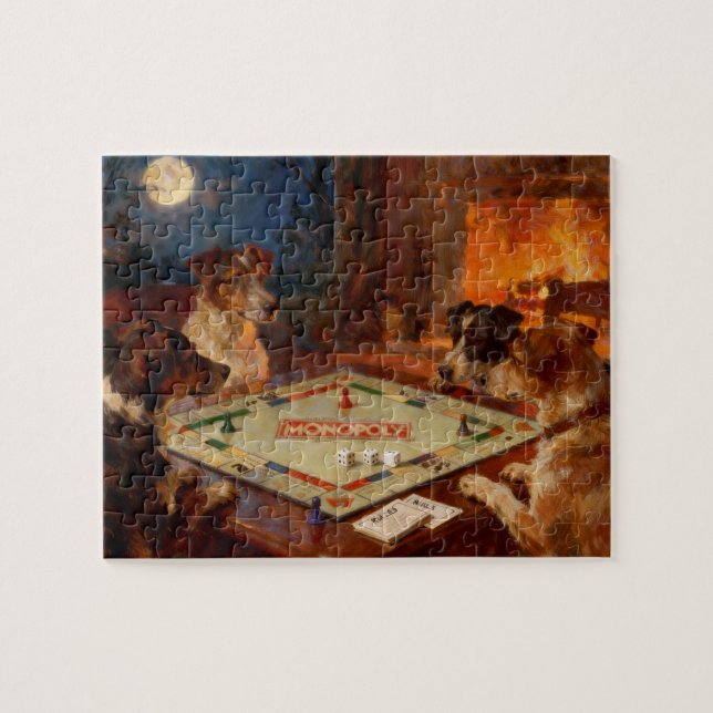 Roliga söta hundar som spelar ett brädspel pussel (Horisontell)