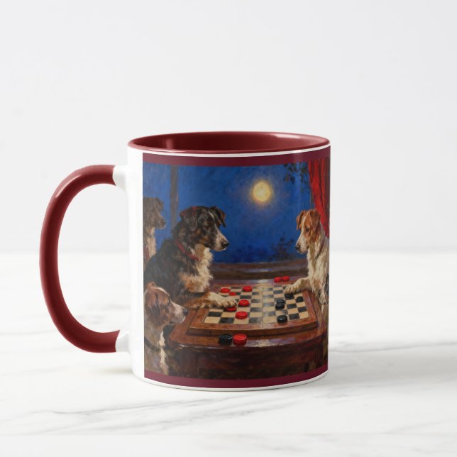 Roliga söta hundar som spelar schack gåvokaffe mugg (Vänster)