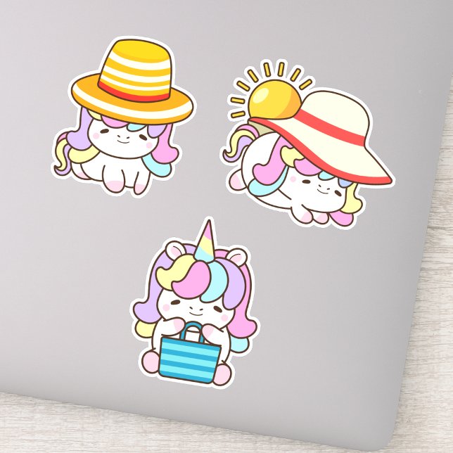 Roliga & söta Kawaii Enhörning Set om 3 dekaler (Skapare uppladdad)