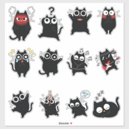 Roliga söta svarta kattuttryck Sticker Pack Klistermärken
