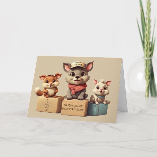 Roliga söta tecknade djur leverans  Alla tillfälle Kort (Framsida)