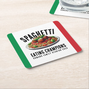 Roliga Spaghettiätande Mästare Familjeåterträff Underlägg Papper Kvadrat