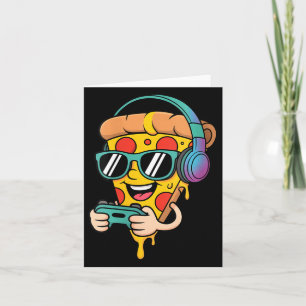 Roliga spelare pizza mat videospel män kvinnor kort