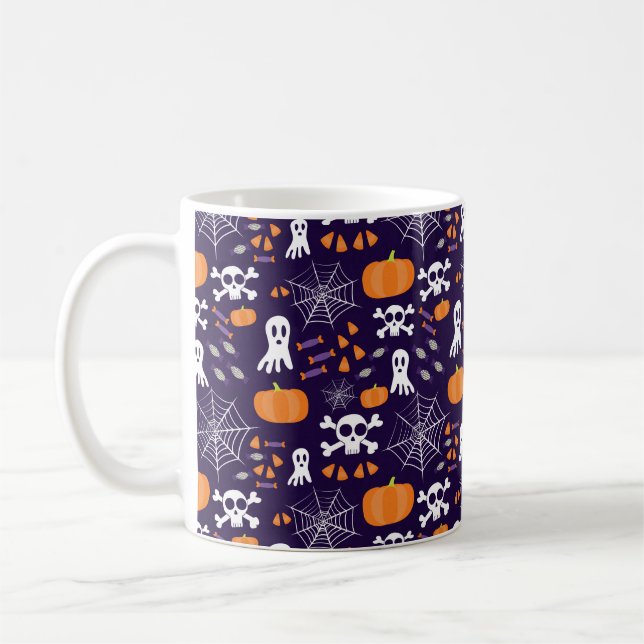 Roliga spöklika Halloweenfigurer Kaffemugg (Vänster)
