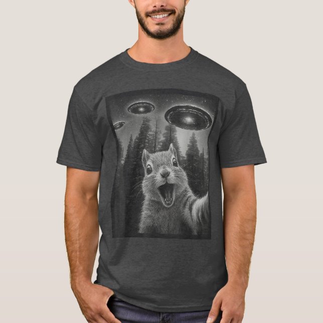 Roliga Squirrel Sie Alien UFO-presenter för män Kv T Shirt (Framsida)