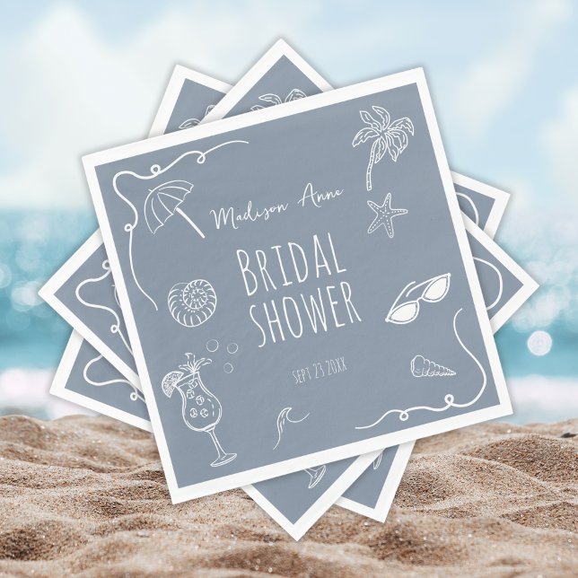 Roliga strandillustrationer med klotter Bröllopsdu Pappersservett (Skapare uppladdad)