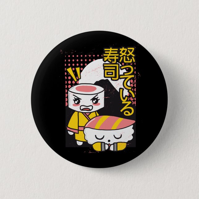 Roliga Sushi Karate Fighters Tecknad Design Knapp (Framsida)