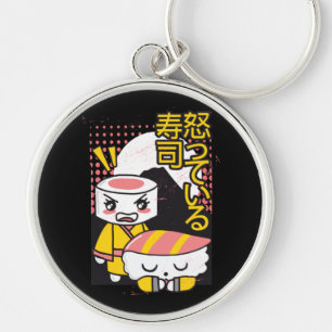 Roliga Sushi Karate Fighters Tecknad Design Rund Silverfärgad Nyckelring