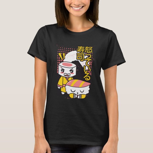Roliga Sushi Karate Fighters Tecknad Design T Shirt (Framsida)