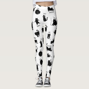 Roliga svarta kattfigursmönstrade leggings