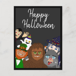 Roliga svarta övernaturliga varelser God Halloween Vykort