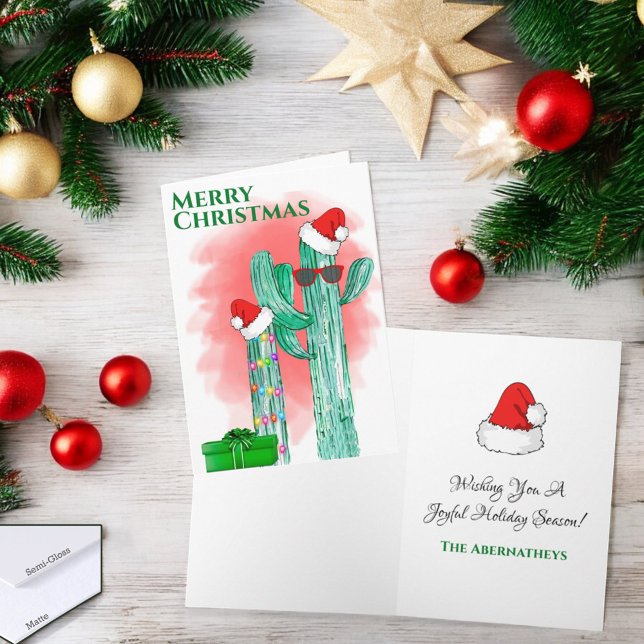 Roliga sydvästra kaktus solglasögon anpassade helgkort (Christmas greeting card over and inside greeting. )