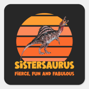 Roliga Systrar Saurus Dino Syster Humor Design Fyrkantigt Klistermärke