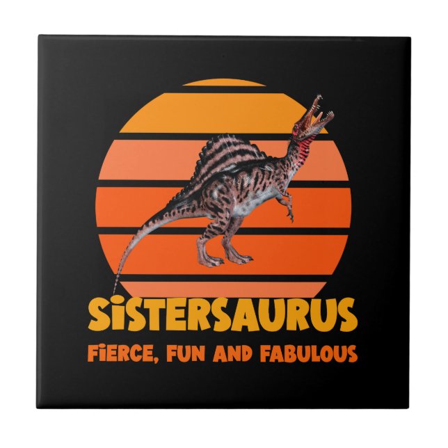 Roliga Systrar Saurus Dino Syster Humor Design Kakelplatta (Framsidan)