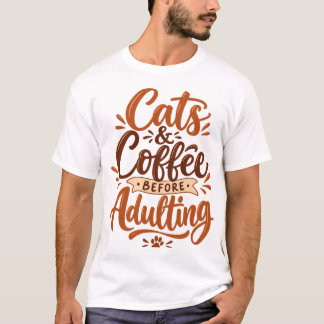 Roliga T-Shirtor med Katter & Kaffe Innan Vuxenliv T Shirt