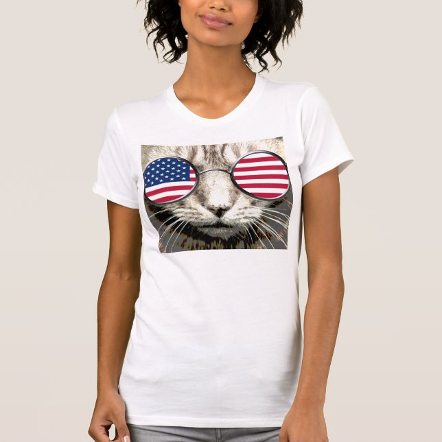 Roliga T-tröja för patriotisk katt, T-shirt (Framsida)