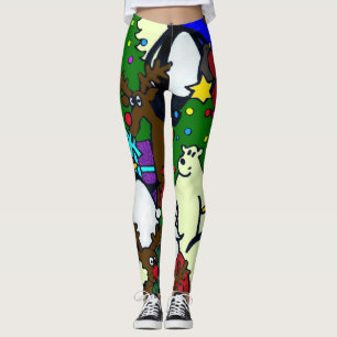 Roliga tecknade juldjurs damstrumpbyxor leggings