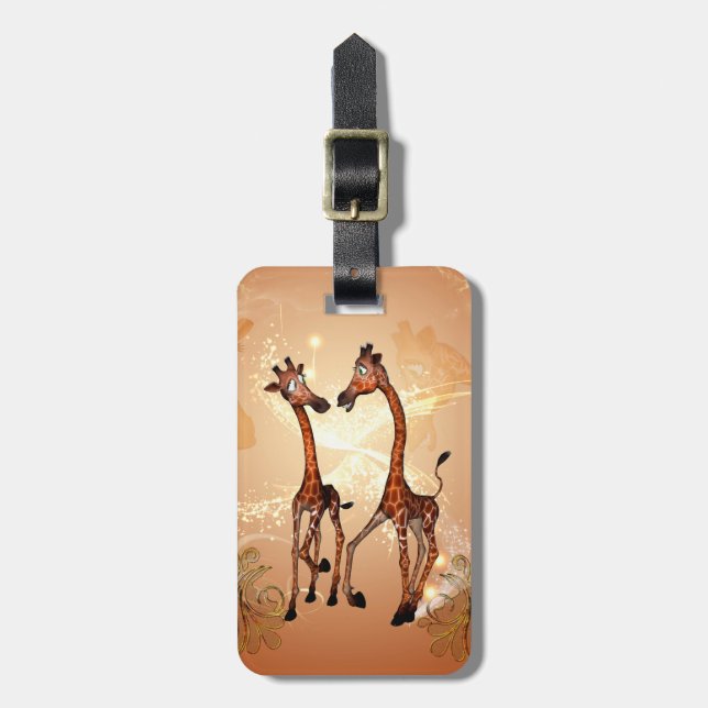 Roliga tecknadgiraff bagagebricka (Vertikal Framsida)