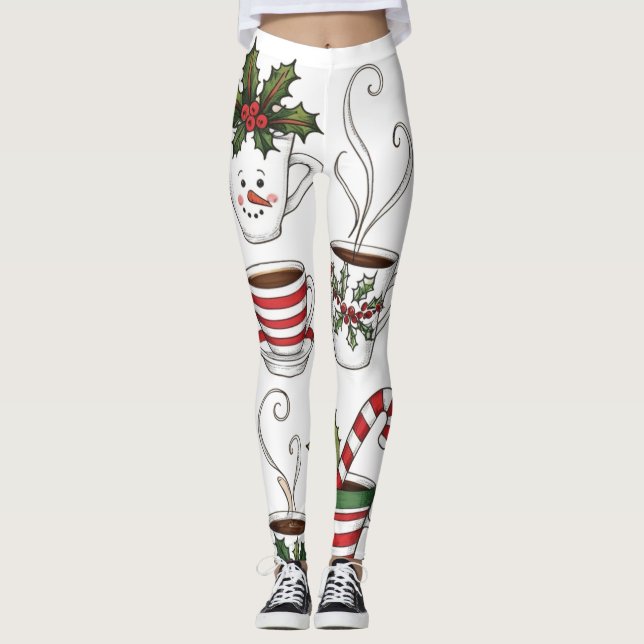 Roliga tekoppar jul  leggings (Framsida)