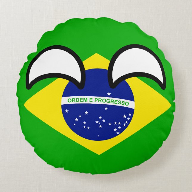 Roliga tendera Geeky Brasilien Countryball Rund Kudde (Framsidan)