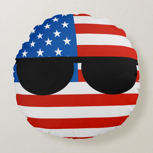 Roliga tendera Geeky USA Countryball Rund Kudde (Framsidan)