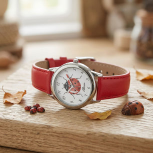 Roliga tjejers röda nyckelpiga barnklocka  armbandsur