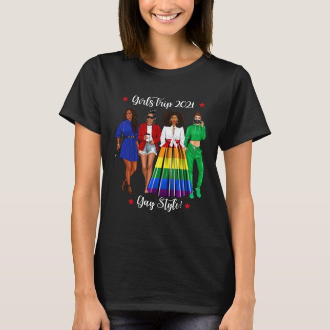 Roliga tjejresan HBTQ- semester Gay Svart Kvinna H T Shirt (Framsida)