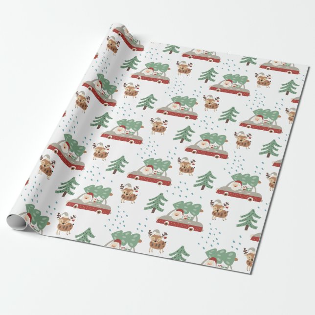 Roliga Tomte Snöig Skog Jul Presentpapper (Utrullad)