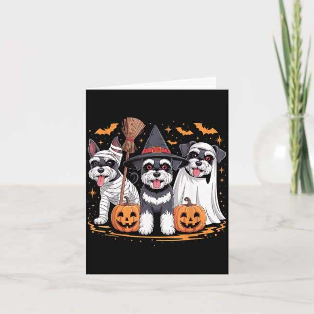 Roliga tre miniatyr schnauzer pumpa Halloween Kort (Framsida)