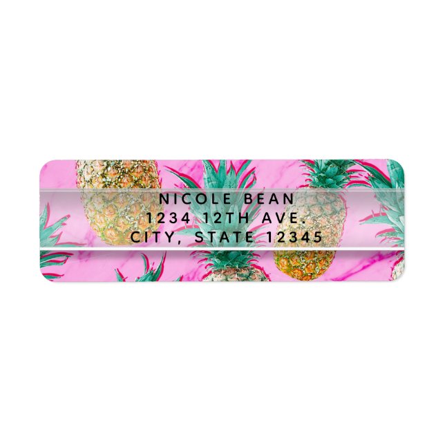 Roliga Tropiska Ananas & Rosa Marmor Chic Fest </d Returadress Etikett (Framsidan)