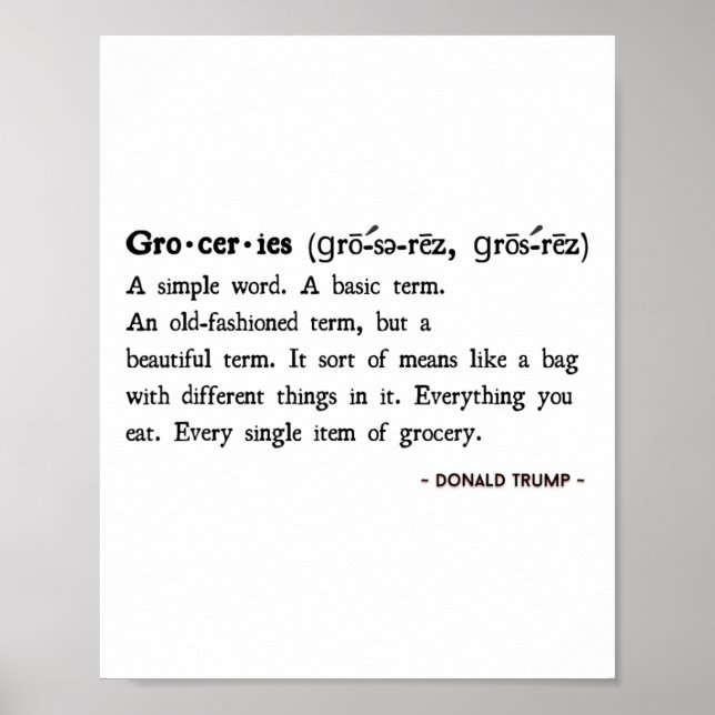Roliga Trump-citat Dagligvaror Definition  Poster (Framsidan)