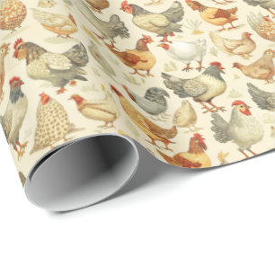 Roliga tuppar höns kaklade mönster  presentpapper