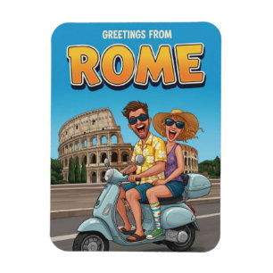 Roliga turister på Vespa i Rom Italien vykort Magnet