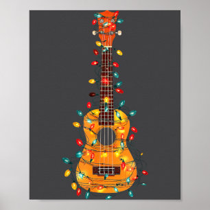 Roliga Ukulele Jul Grafik Ljus Älskare Spela Poster