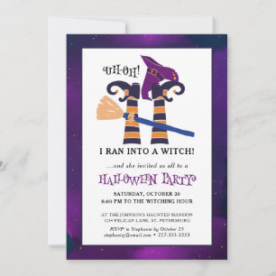 Roliga upp-och-ner Häxben Halloweenfest Inbjudningar