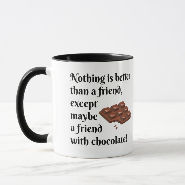 Roliga vänner med chokladsvarttext mugg (Vänster)