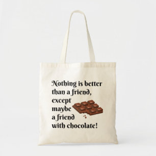 Roliga vänner med chokladsvarttext tygkasse
