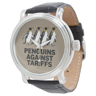 Roliga Vintage Pingviner Protesterar Mot Tullar  Armbandsur
