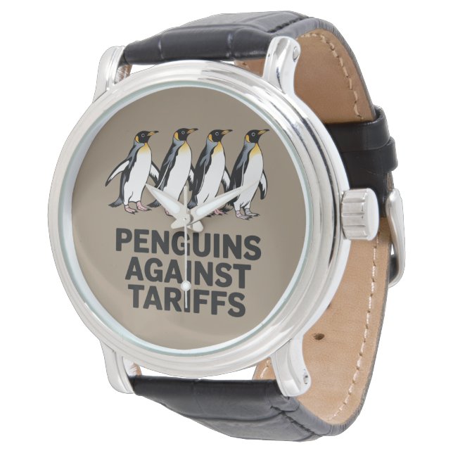 Roliga Vintage Pingviner Protesterar Mot Tullar  Armbandsur (Vinklad)