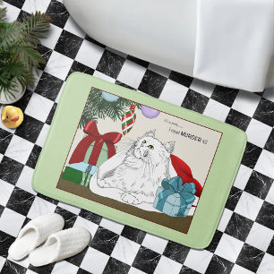 Roliga vita katt julgran ornament grön badrumsmatta