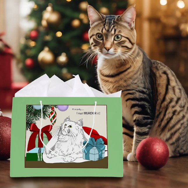 Roliga vita katt julgran ornament gröna (Skapare uppladdad)