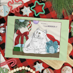 Roliga vita katt julgran ornament gröna kökshandduk