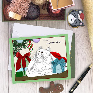 Roliga vita katt julgran ornament gröna kort