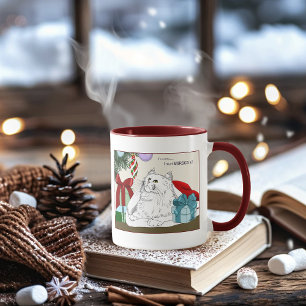 Roliga vita katt julgran ornament gröna mugg