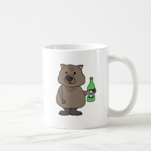 Roliga Wombat som dricker flaskan av öltecknaden Kaffemugg