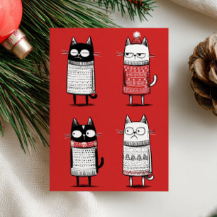 Roliga Xmas Katter Älskare Foto Röd Meowy Jul Helgkort