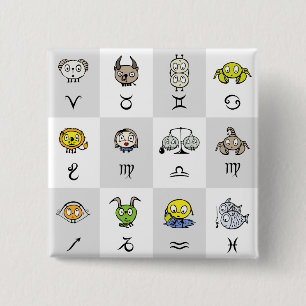 Roliga Zodiak Astrologiska Karaktärer Knapp