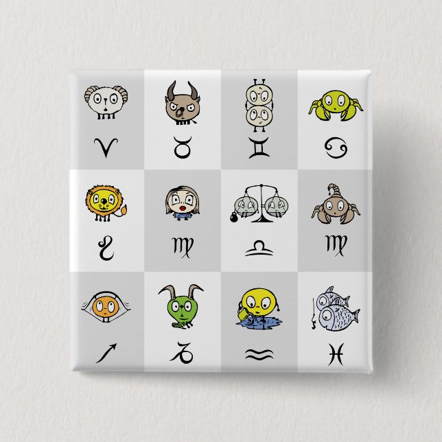 Roliga Zodiak Astrologiska Karaktärer Knapp (Framsida)