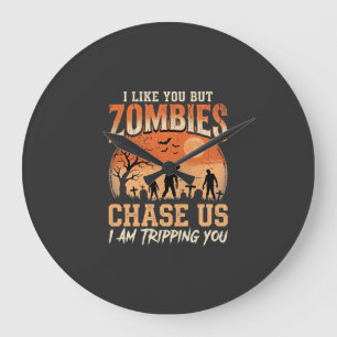 Roliga Zombie Halloween Jagar Oss Design Stor Klocka