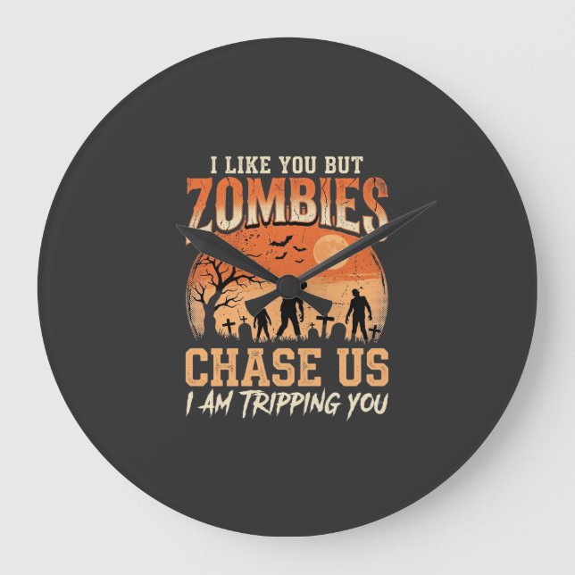 Roliga Zombie Halloween Jagar Oss Design Stor Klocka (Framsida)